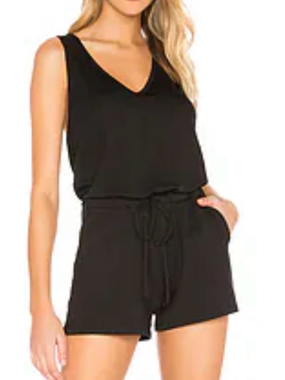 Beyond Yoga Black Surplice Jumpsuit Romper Size M Soft Modal Drawstring